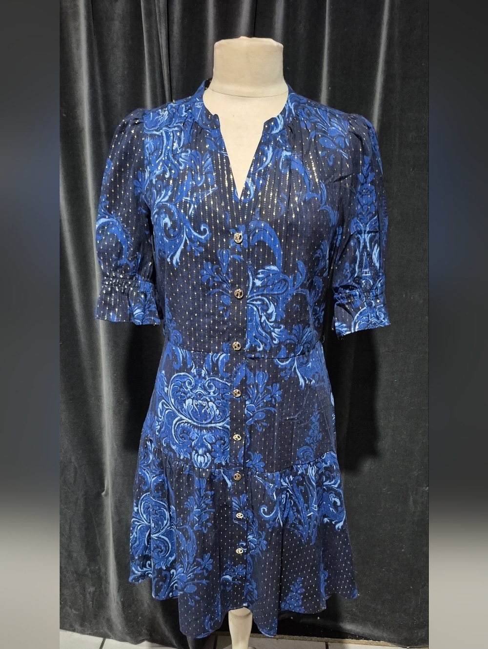 Karl Lagerfeld Blue Floral Midi Dress with Navy Base